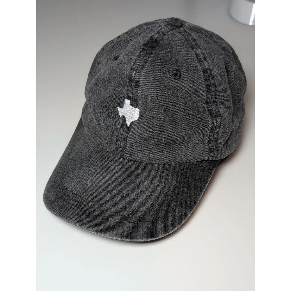 Texas Washed Black Cap with state icon shape on front